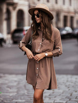 Women's Long Sleeve Button Front Shirtdress In A Solid Color