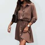 Women's Long Sleeve Button Front Shirtdress In A Solid Color