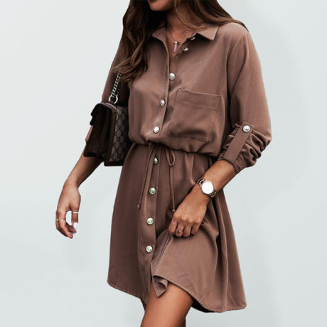Women's Long Sleeve Button Front Shirtdress In A Solid Color