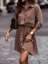 Women's Long Sleeve Button Front Shirtdress In A Solid Color