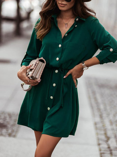 Women's Long Sleeve Button Front Shirtdress In A Solid Color