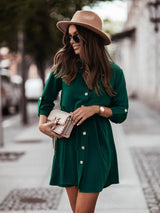 Women's Long Sleeve Button Front Shirtdress In A Solid Color