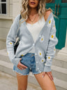 Printed knitted sweater coat sweater cardigan daisy sweater