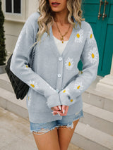 Printed knitted sweater coat sweater cardigan daisy sweater
