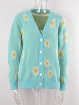 Printed knitted sweater coat sweater cardigan daisy sweater