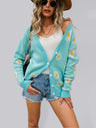 Printed knitted sweater coat sweater cardigan daisy sweater
