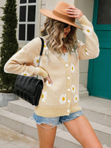 Printed knitted sweater coat sweater cardigan daisy sweater