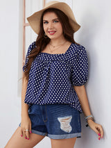 Large size women's chiffon short woven round neck plaid temperament commuter polka dot shirt