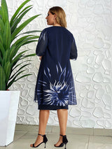 Plus size elegant temperament women's knitted lace cape dress