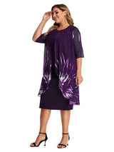 Plus size elegant temperament women's knitted lace cape dress