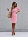 Women's Solid Color Long Sleeve Round Neck Button Dress