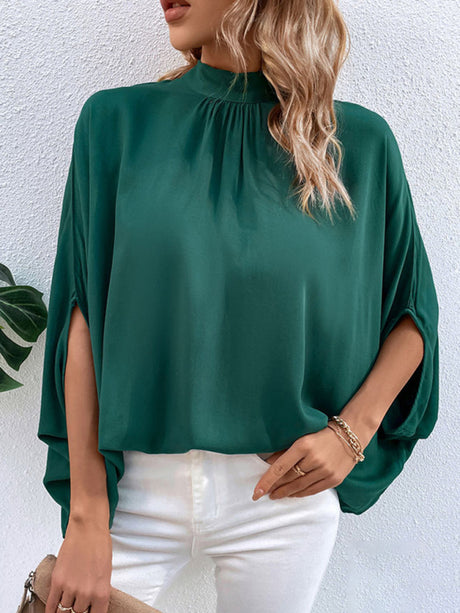 Women'sSolid color elegant turtleneck loose half sleeve blouse