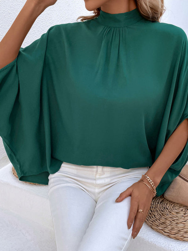 Women'sSolid color elegant turtleneck loose half sleeve blouse