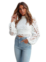 Women's woven sexy elegant fashion hollow lace shirt