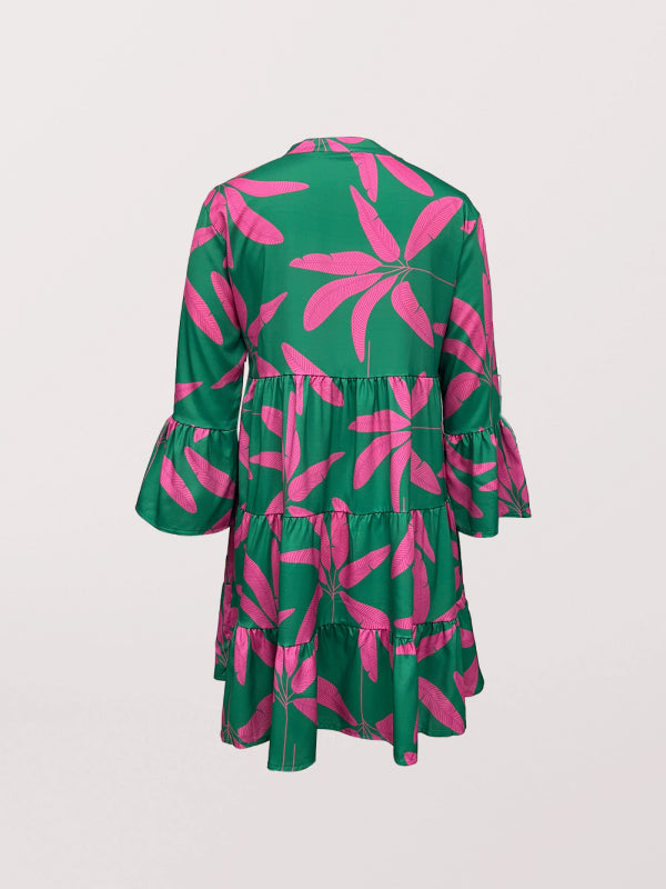 Women's floral print bell sleeve dress