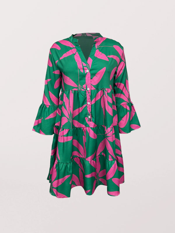 Women's floral print bell sleeve dress