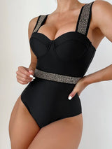 Women's rivet decor push-up one-piece swimwear