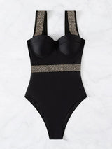 Women's rivet decor push-up one-piece swimwear