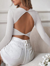 Women's Backless Knitted Cropped T-Shirt