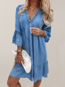 Women's V-neck printed lace paneled bohemian dress