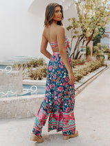 Women's Bohemian Print Cutout Tube Strapless Bow Tie Jumpsuit