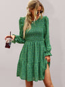 Round neck floral dress spring and summer long-sleeved all-match A-line skirt
