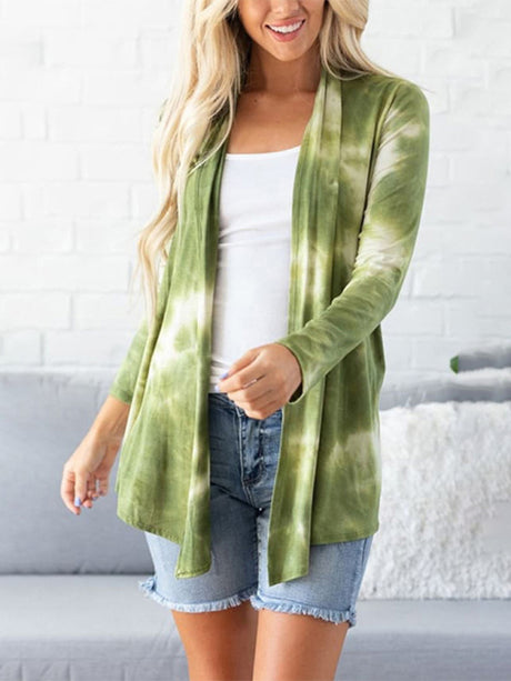 Women's New Tops Tie-Dye Long-sleeved Knitted T-Shirt Swing Neck Cardigan