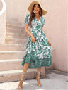 All-over positioning print printed puff-sleeved maxi-neck dressSizing: True to size Material composition: 95% polyester, 5% spandex Material: Polyester Pattern: Self design Season: Spring-Summer Sleeve_type: Regular sleeve Style: Grace Sleeve_length: Long