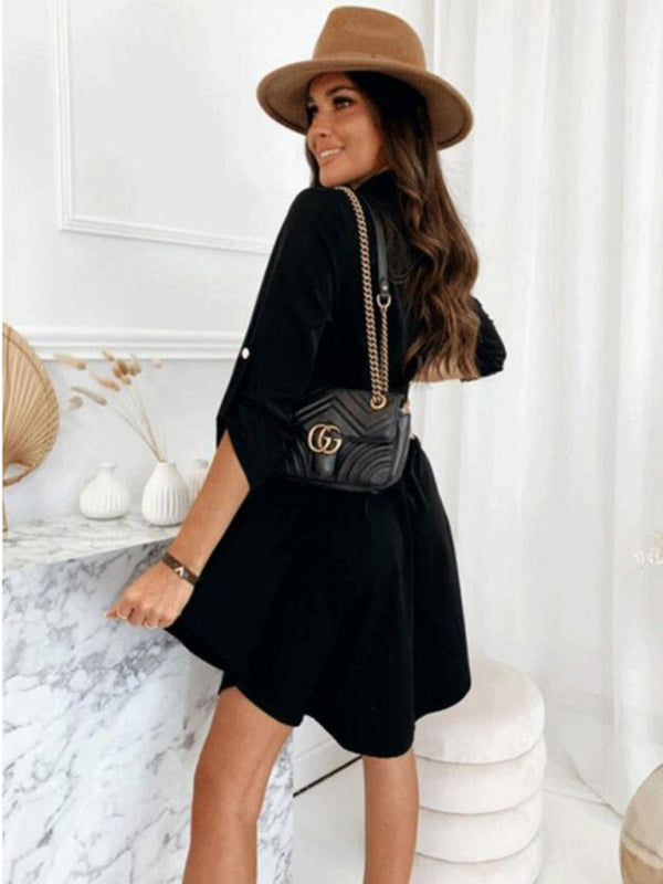 New style pull-sleeve waist shirt long-sleeved solid color dress