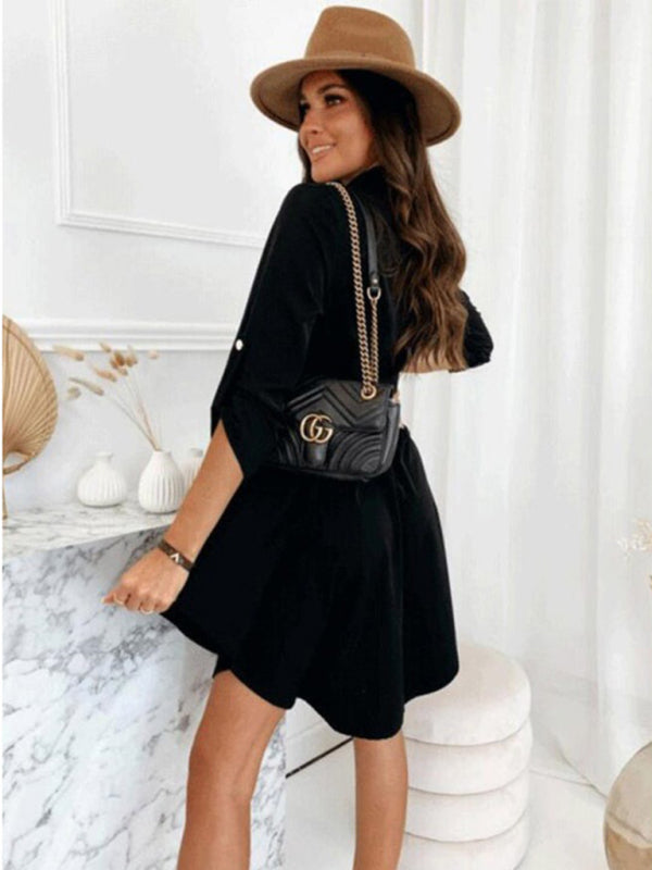 New style pull-sleeve waist shirt long-sleeved solid color dress