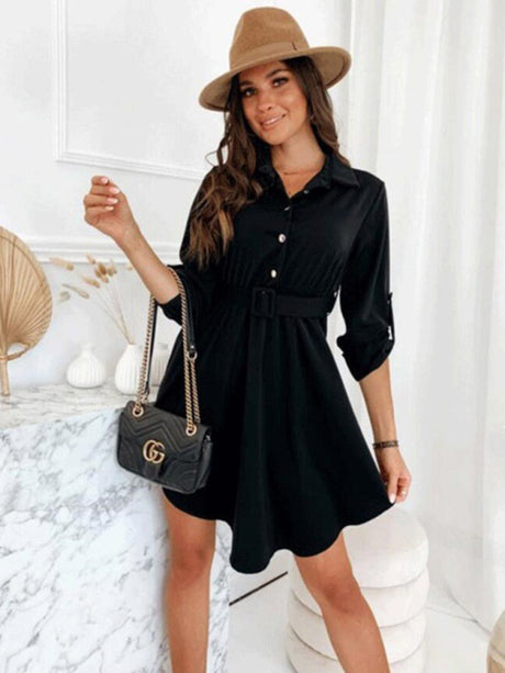 New style pull-sleeve waist shirt long-sleeved solid color dress