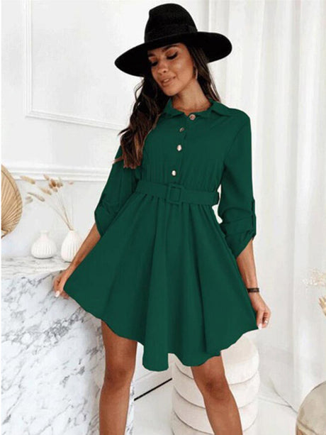 New style pull-sleeve waist shirt long-sleeved solid color dress