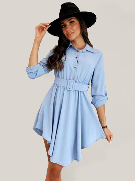New style pull-sleeve waist shirt long-sleeved solid color dress