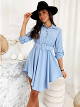 New style pull-sleeve waist shirt long-sleeved solid color dress