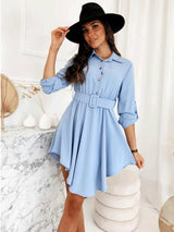 New style pull-sleeve waist shirt long-sleeved solid color dress
