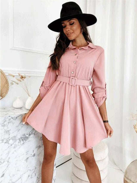 New style pull-sleeve waist shirt long-sleeved solid color dress