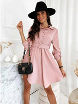 New style pull-sleeve waist shirt long-sleeved solid color dress