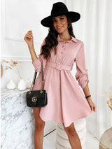 New style pull-sleeve waist shirt long-sleeved solid color dress