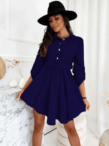 New style pull-sleeve waist shirt long-sleeved solid color dress