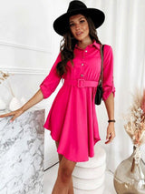 New style pull-sleeve waist shirt long-sleeved solid color dress