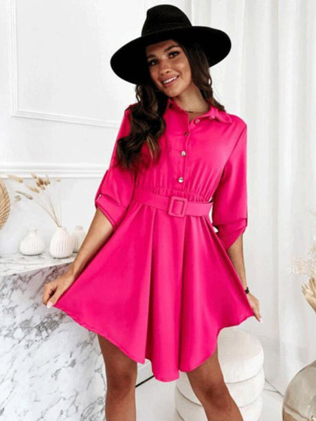 New style pull-sleeve waist shirt long-sleeved solid color dress