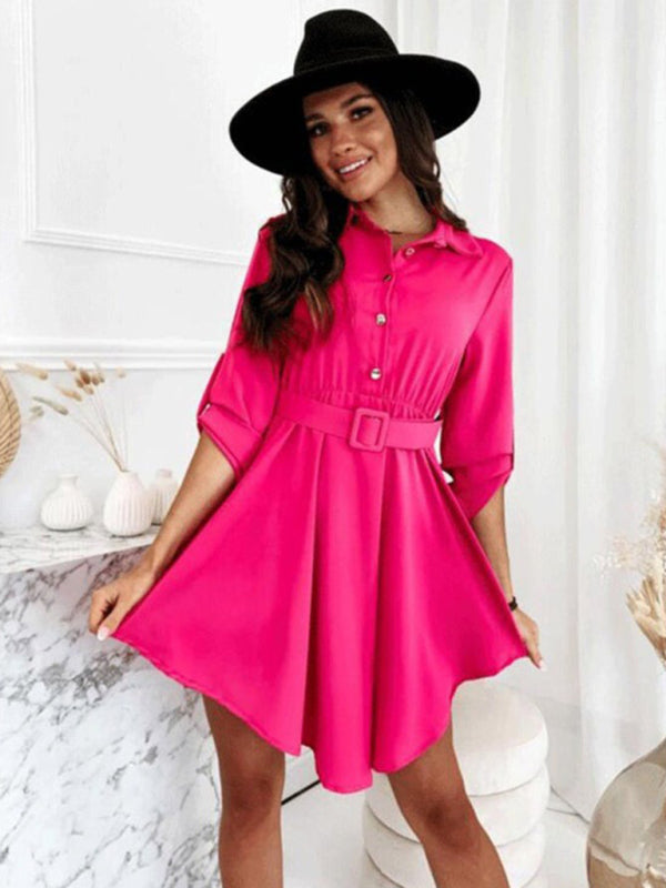 New style pull-sleeve waist shirt long-sleeved solid color dress