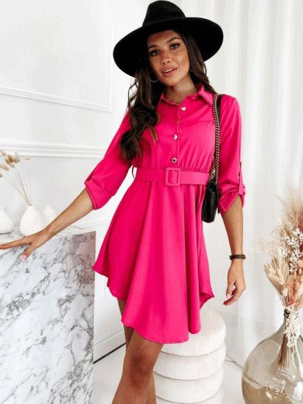 New style pull-sleeve waist shirt long-sleeved solid color dress
