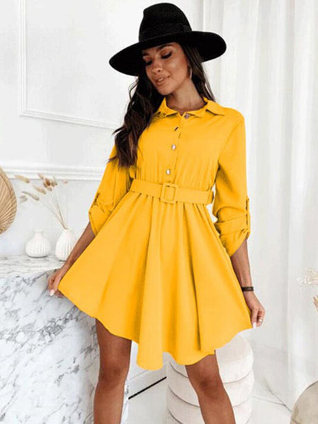 New style pull-sleeve waist shirt long-sleeved solid color dress