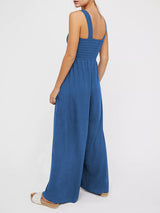 Women's Square Neck Casual Slim Pleated Jumpsuit
