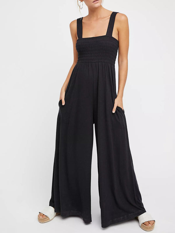 Women's Square Neck Casual Slim Pleated Jumpsuit