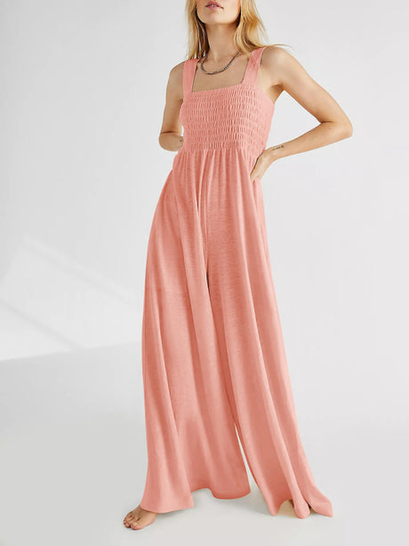 Women's Square Neck Casual Slim Pleated Jumpsuit
