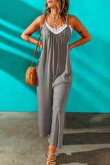 Women's casual suspenders jumpsuit loose simple wide-leg jumpsuit