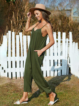Women's casual suspenders jumpsuit loose simple wide-leg jumpsuit