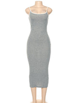 Women's Contrasting color suspender sexy open back slim dress